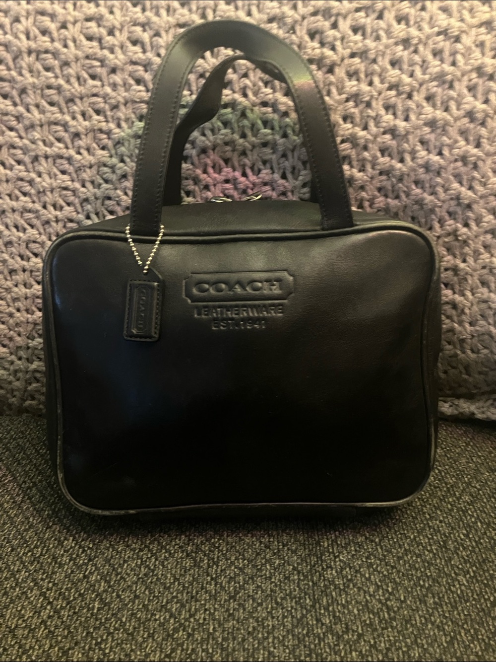 Coach leather toiletry/travel bag black zip around multi pocket unisex
